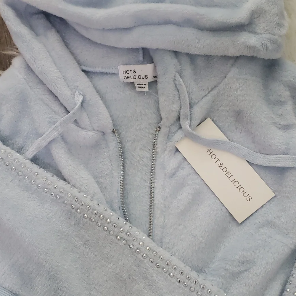 Hot & Delicious Plush Tracksuit Jogger Lounge Set Athleisure Embellished Bling